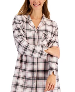 Charter Club Otton Plaid Flannel Nightshirt, Created For Macy's -White Mark Shop 22140001 fpx