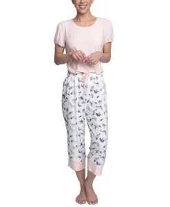 Hanes Plus Size Short Sleeve T-Shirt & Cropped Pants Pajama Set -White Mark Shop 22160422 fpx