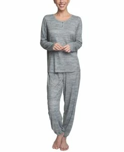 Hanes Plus Size Relaxed Butter-Knit Henley Pajama Set