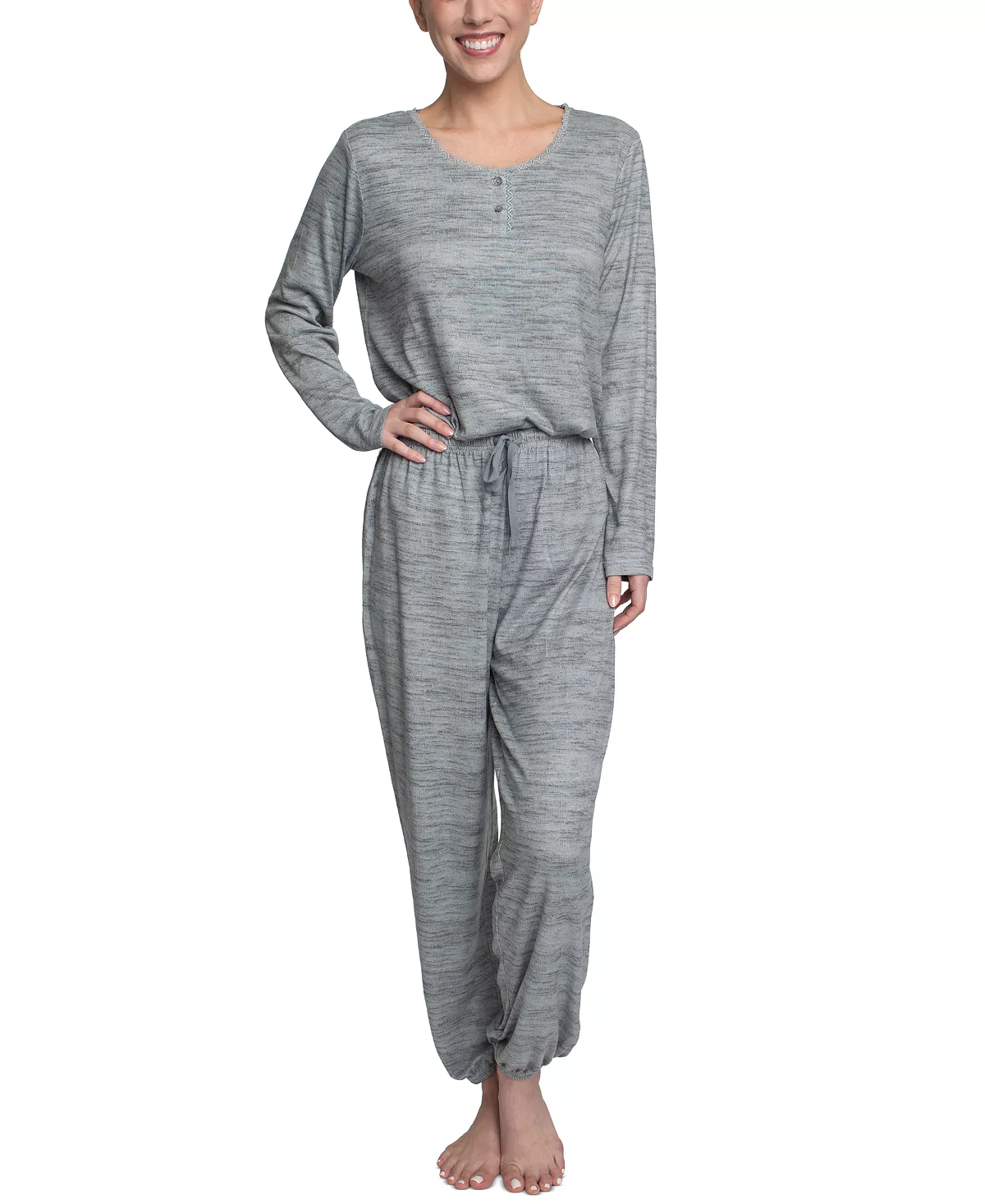 Hanes Plus Size Relaxed Butter-Knit Henley Pajama Set 9 Hanes Plus Size Relaxed Butter-Knit Henley Pajama Set - Image 9
