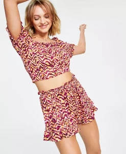 Bar III Women's Printed Textured Ruffle-Detail Pull-On Skort, Created For Macy's 6 Bar III Women's Printed Textured Ruffle-Detail Pull-On Skort, Created For Macy's -White Mark Shop 22180673 fpx