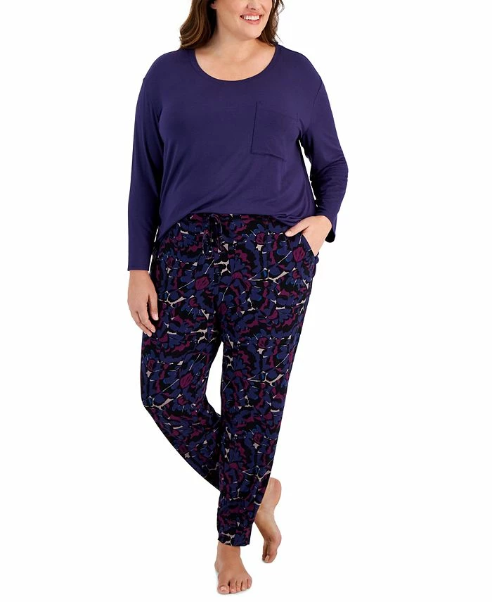 Alfani Plus Size Printed Jogger Pajama Pants, Created For Macy's 1 Alfani Plus Size Printed Jogger Pajama Pants, Created For Macy's