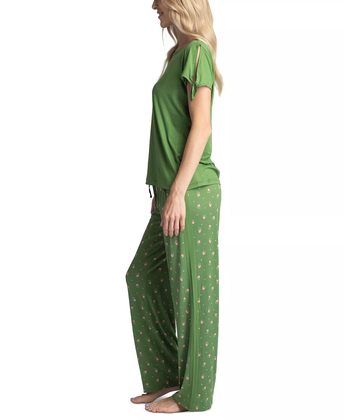 Muk Luks Women's Tie-Cuff Split-Sleeve Top & Open-Leg Pajama Pants Set 3 Muk Luks Women's Tie-Cuff Split-Sleeve Top & Open-Leg Pajama Pants Set - Image 3