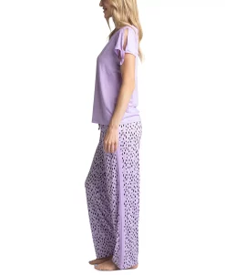 Muk Luks Women's Tie-Cuff Split-Sleeve Top & Open-Leg Pajama Pants Set 12 Muk Luks Women's Tie-Cuff Split-Sleeve Top & Open-Leg Pajama Pants Set -White Mark Shop 22224072 fpx