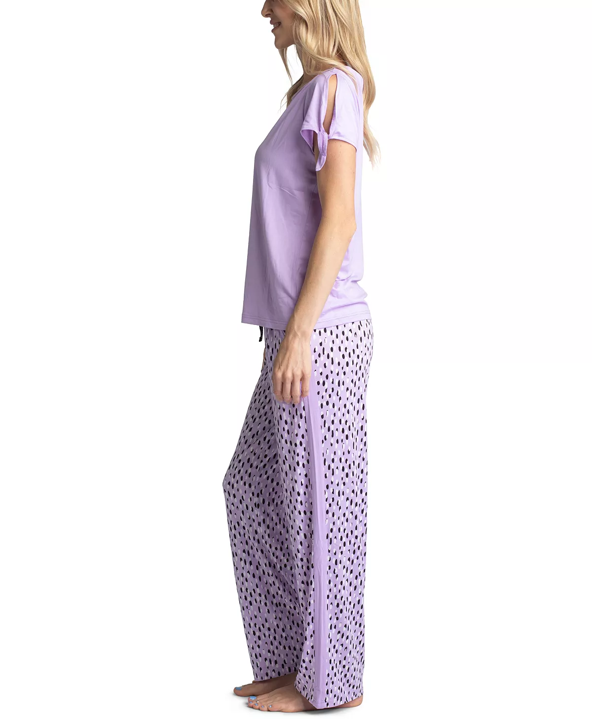 Muk Luks Plus Size Tie-Cuff Split-Sleeve Top & Open-Leg Pajama Pants Set 5 Muk Luks Plus Size Tie-Cuff Split-Sleeve Top & Open-Leg Pajama Pants Set - Image 5