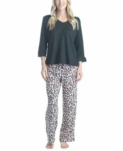Muk Luks Plus Size 3/4 Sleeve Top & Boot-Cut Pajama Pants Set