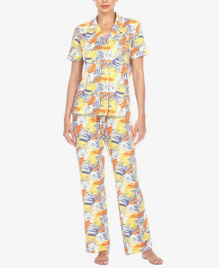 White Mark Omen's 2 Piece Tropical Print Pajama Set 1 White Mark Omen's 2 Piece Tropical Print Pajama Set
