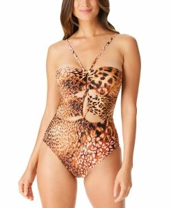 Bar III Women's Glam Cheetah Keyhole-Cutout Swimsuit, Created For Macy's