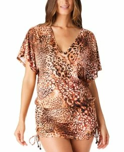 Bar III Women's Glam Cheetah Adjustable-Side Cover-Up Caftan, Created For Macy's