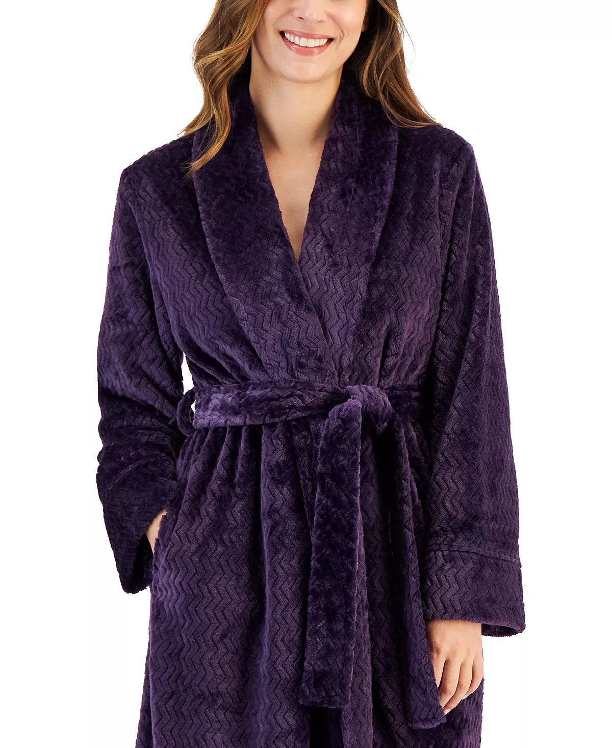 Charter Club Women's Plush Zig Zag Wrap Robe, Created For Macy's 2 Charter Club Women's Plush Zig Zag Wrap Robe, Created For Macy's - Image 2