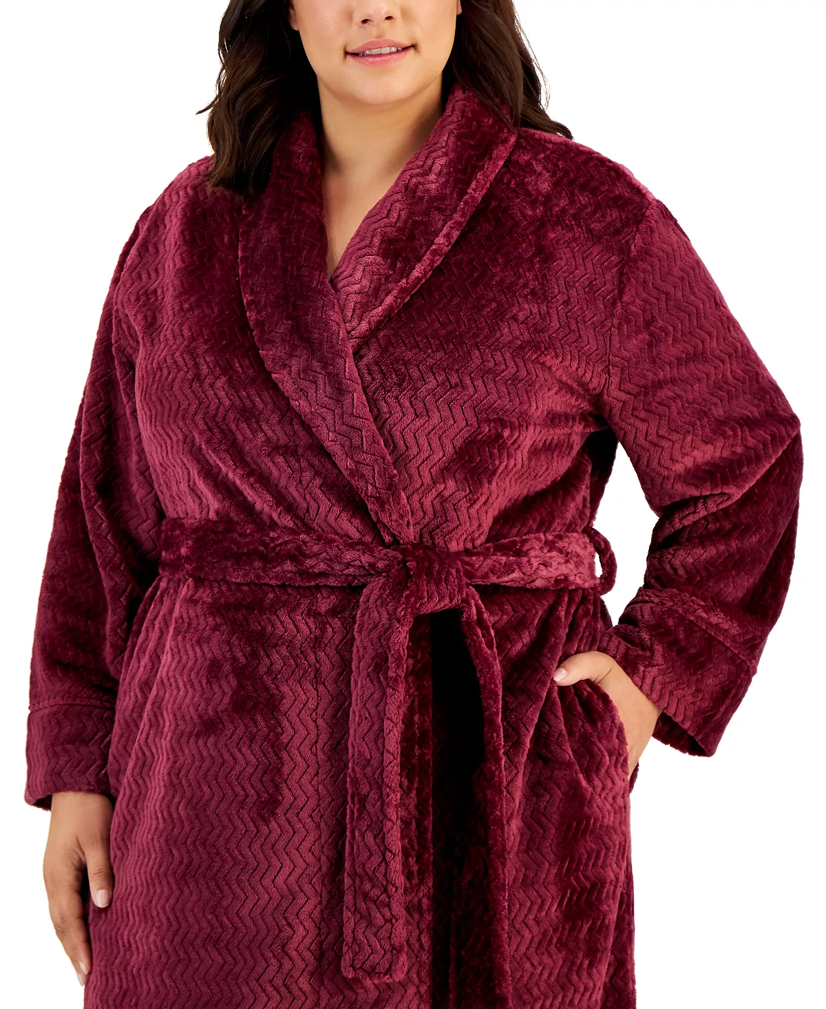 Charter Club Plus Size Plush Zig Zag Wrap Robe, Created For Macy's 3 Charter Club Plus Size Plush Zig Zag Wrap Robe, Created For Macy's - Image 3