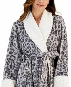 Alternative view of Charter Club Women's Short Faux-Fur-Trim Animal Wrap Robe, Created For Macy's
