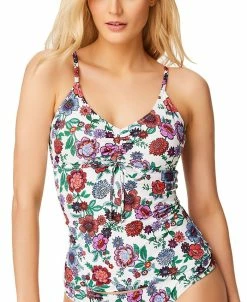 Jessica Simpson Forget Me Not Ruched Front Tankini Swim Top