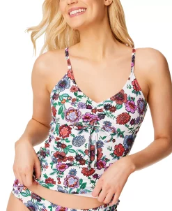 Jessica Simpson Forget Me Not Ruched Front Tankini Swim Top -White Mark Shop 22409508 fpx
