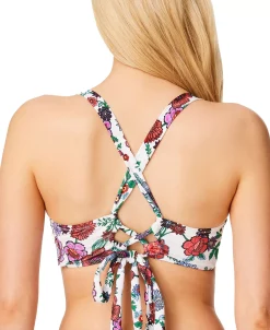 Jessica Simpson Forget Me Not Twisted Floral Bikini Top -White Mark Shop 22409640 fpx