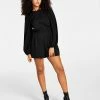 Bar III Women's Long-Sleeve Crewneck Tie-Back Romper, Created For Macy's