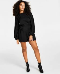 White Mark Shop 34 Bar III Women's Long-Sleeve Crewneck Tie-Back Romper, Created For Macy's