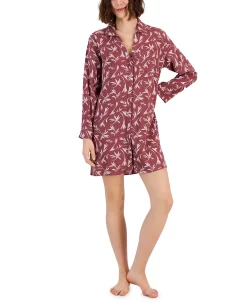 Alfani Women's Printed Point-Collar Chemise Nightgown, Created For Macy's