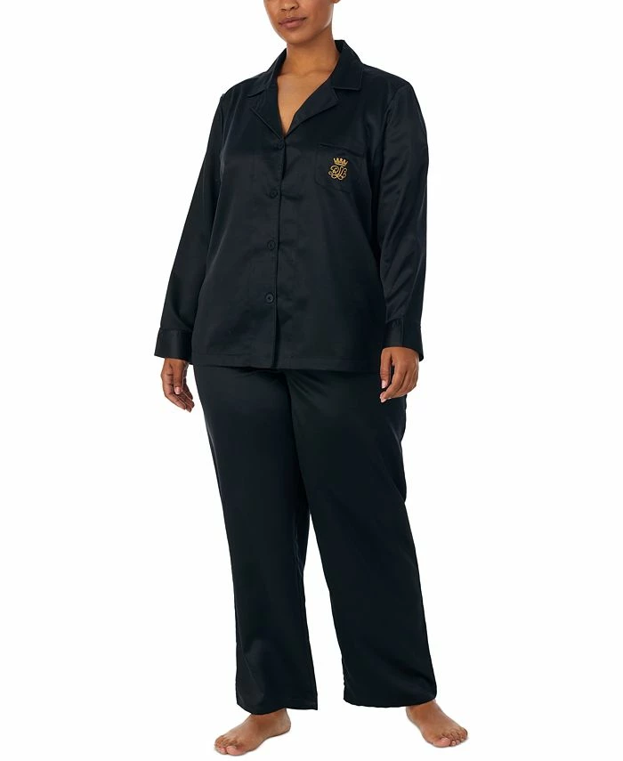 Lauren Ralph Lauren Plus Size Matte Satin Notched-Collar Pajamas Set 1 Lauren Ralph Lauren Plus Size Matte Satin Notched-Collar Pajamas Set