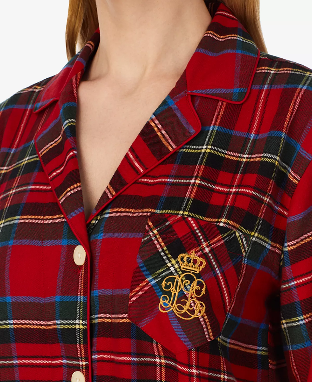Lauren Ralph Lauren Petite Plaid Notched-Collar Pajamas Set 3 Lauren Ralph Lauren Petite Plaid Notched-Collar Pajamas Set - Image 3