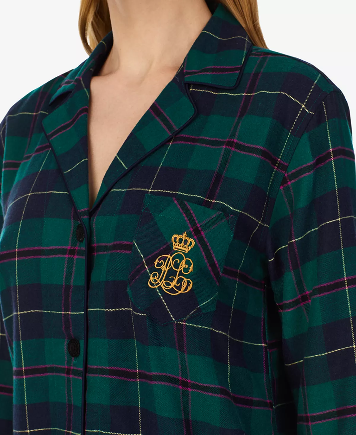 Lauren Ralph Lauren Petite Plaid Notched-Collar Pajamas Set 4 Lauren Ralph Lauren Petite Plaid Notched-Collar Pajamas Set - Image 4