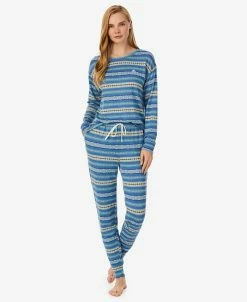 Lauren Ralph Lauren Women's Long Sleeve Crew Neck Jogger Pant Pajama Set 2 Pieces