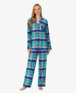 Lauren Ralph Lauren Women's Long Sleeve Notch Collar Long Pant Pajama Set 2 Pieces