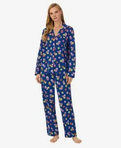 Lauren Ralph Lauren Women's Long Sleeve Notch Collar Long Pant Pajama Set 2 Pieces