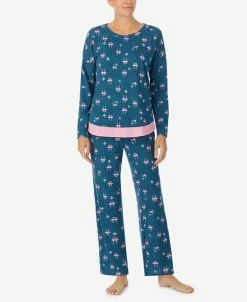Ellen Tracy Women's Long Sleeve Crew Neck Pajamas Set