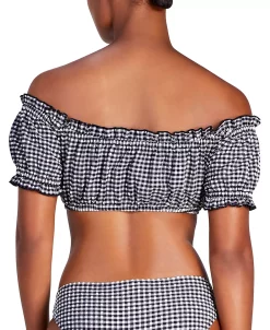 Kate Spade New York Women's Off-The-Shoulder Check-Print Bikini Top -White Mark Shop 22998877 fpx