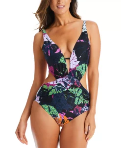 Bar III Paradise Palms Drape Front Open Back Monokini, Created For Macy's 8 Bar III Paradise Palms Drape Front Open Back Monokini, Created For Macy's -White Mark Shop 23024617 fpx