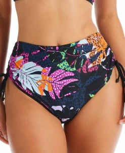 Bar III Women's Tropical-Print Ruched-Side High Waist Swim Bottoms, Created For Macy's