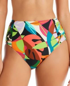 Bar III Women's Tropical Dreams Side-Shirred High-Waist Bikini Bottoms, Created For Macy's