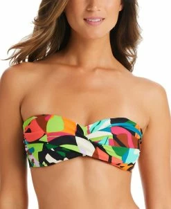 Bar III Women's Tropical Dreams Twist-Front Removable-Strap Bandeau Bikini Top, Created For Macy's