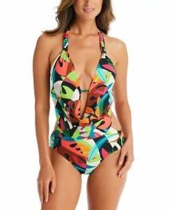 Bar III Women's Tropical Dreams Cowlneck One-Piece Swimsuit, Created For Macy's -White Mark Shop 23033601 fpx