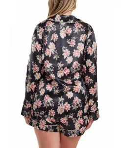 ICollection Yrus Plus Size Floral Satin Pajama Short Set With Cuff Detail, 2 Piece 4 ICollection Yrus Plus Size Floral Satin Pajama Short Set With Cuff Detail, 2 Piece -White Mark Shop 23045705 fpx