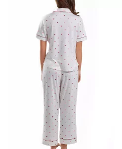 ICollection Women's Kyley Pajama Heart Print Pant Set Trimmed In Red, 2 Piece -White Mark Shop 23045780 fpx