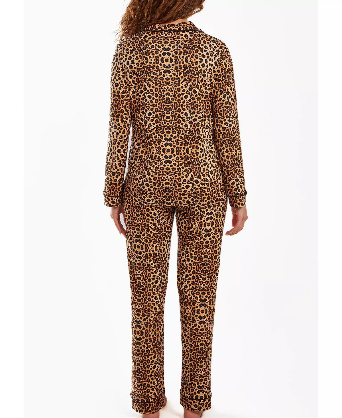 ICollection Women's Chiya Modal Leopard Pajama Pant Set With Button Down Collar, 2 Piece 2 ICollection Women's Chiya Modal Leopard Pajama Pant Set With Button Down Collar, 2 Piece - Image 2