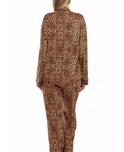 ICollection Hiya Plus Size Modal Leopard Pajama Pant Set With Button Down Collar, 2 Piece -White Mark Shop 23045800 fpx