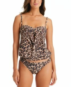 Bar III Each Cheetah-Print Banded Tankini Top & Hipster Bottoms, Created For Macy's