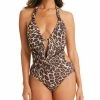 Bar III Women's Animal-Print Cowlneck One-Piece Swimsuit, Created For Macy's
