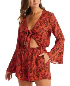 Bar III Women's Viper Knot Long-Sleeve Romper Cover-Up, Created For Macy's -White Mark Shop 23047280 fpx