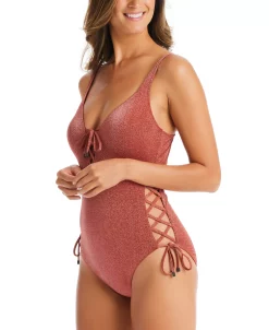 Bar III Summer Solids Lace-Up One-Piece Swimsuit, Created For Macy's 6 Bar III Summer Solids Lace-Up One-Piece Swimsuit, Created For Macy's -White Mark Shop 23047576 fpx