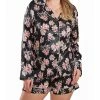 ICollection Yrus Plus Size Floral Satin Pajama Short Set With Cuff Detail, 2 Piece