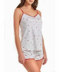 ICollection Women's Kyley Heart Printed Pajama Short Set Trimmed In Red