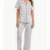 ICollection Women's Kyley Pajama Heart Print Pant Set Trimmed In Red, 2 Piece