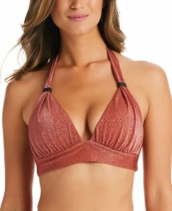 Bar III Women's Shimmering Banded Sweetheart-Neckline Bikini Top, Created For Macy's
