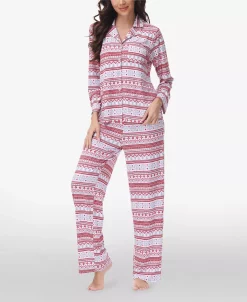 Beautyrest Women's Printed Long Sleeve Notch-Collar Pajama Set, 2 Piece 14 Beautyrest Women's Printed Long Sleeve Notch-Collar Pajama Set, 2 Piece -White Mark Shop 23067648 fpx