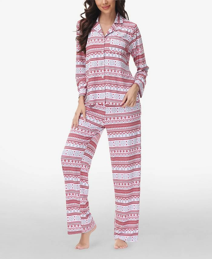 Beautyrest Women's Printed Long Sleeve Notch-Collar Pajama Set, 2 Piece 1 Beautyrest Women's Printed Long Sleeve Notch-Collar Pajama Set, 2 Piece