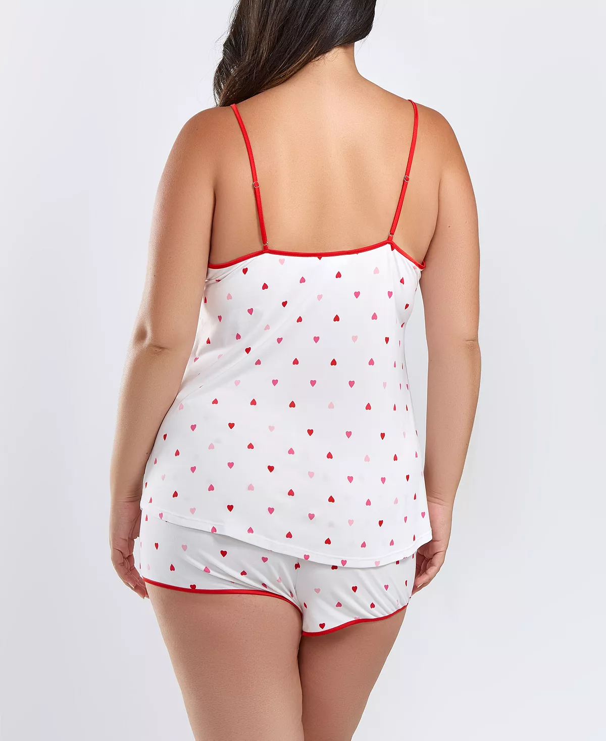 ICollection Kyley Plus Size Heart Printed Pajama Short Set Trimmed In Red 2 ICollection Kyley Plus Size Heart Printed Pajama Short Set Trimmed In Red - Image 2